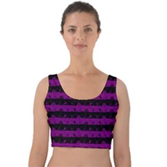 Zombie Purple And Black Halloween Nightmare Stripes  Velvet Crop Top by PodArtist