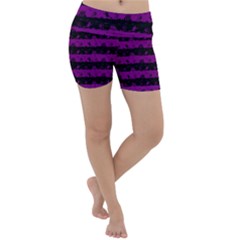 Zombie Purple And Black Halloween Nightmare Stripes  Lightweight Velour Yoga Shorts by PodArtist