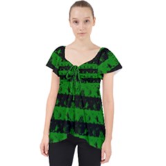 Alien Green And Black Halloween Nightmare Stripes  Lace Front Dolly Top by PodArtist