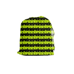 Slime Green And Black Halloween Nightmare Stripes  Drawstring Pouch (medium) by PodArtist