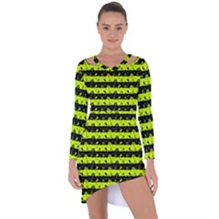 Slime Green And Black Halloween Nightmare Stripes  Asymmetric Cut-out Shift Dress by PodArtist