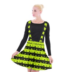 Slime Green And Black Halloween Nightmare Stripes  Suspender Skater Skirt by PodArtist