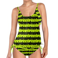 Slime Green And Black Halloween Nightmare Stripes  Tankini Set by PodArtist