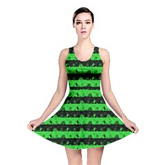 Monster Green And Black Halloween Nightmare Stripes  Reversible Skater Dress by PodArtist