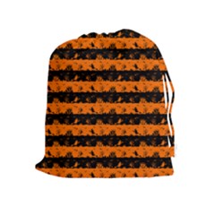 Dark Pumpkin Orange And Black Halloween Nightmare Stripes  Drawstring Pouch (xl) by PodArtist