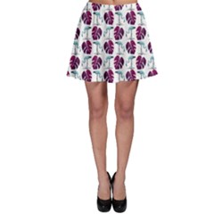 Flamingo Leaf Patttern Blue Skater Skirt by snowwhitegirl