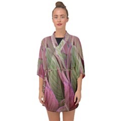 Pink Leaves Half Sleeve Chiffon Kimono by snowwhitegirl