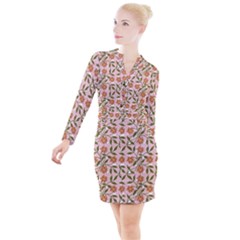 Pink Dot Floral Button Long Sleeve Dress by snowwhitegirl