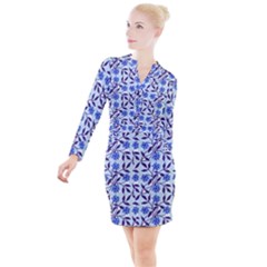 Blue Dot Floral Button Long Sleeve Dress by snowwhitegirl