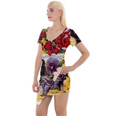 Flowers 1776534 1920 Short Sleeve Asymmetric Mini Dress by vintage2030