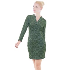 Damask Green Button Long Sleeve Dress by vintage2030