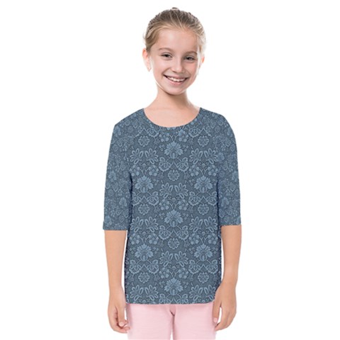 Damask Blue Kids  Quarter Sleeve Raglan Tee by vintage2030