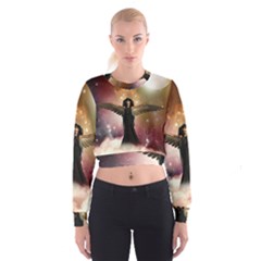 Awesome Dark Fairy In The Sky Cropped Sweatshirt by FantasyWorld7