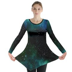 Galaxy Sky Blue Green Long Sleeve Tunic  by snowwhitegirl