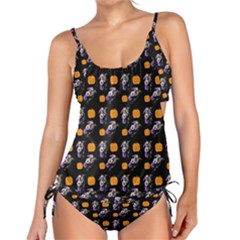 Halloween Skeleton Pumpkin Pattern Black Tankini Set by snowwhitegirl