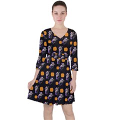 Halloween Skeleton Pumpkin Pattern Black Ruffle Dress by snowwhitegirl