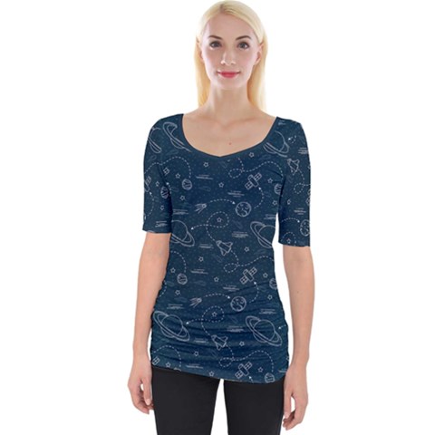 Retro Space Pattern Wide Neckline Tee by JadehawksAnD