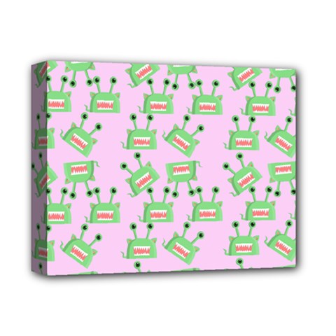 Green Alien Monster Pattern Pink Deluxe Canvas 14  X 11  (stretched) by snowwhitegirl