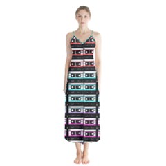 Three Color Ombre Cassette Button Up Chiffon Maxi Dress by snowwhitegirl