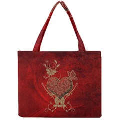 Wonderful Decorative Heart In Gold And Red Mini Tote Bag by FantasyWorld7