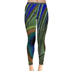 Peacock Feather Macro Peacock Bird Inside Out Leggings by Simbadda