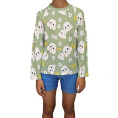 Cute Kawaii Popcorn Pattern Kids  Long Sleeve Swimwear by Valentinaart