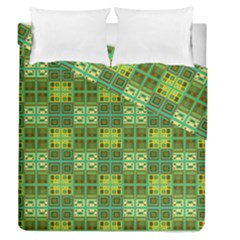 Mod Yellow Green Squares Pattern Duvet Cover Double Side (queen Size) by BrightVibesDesign