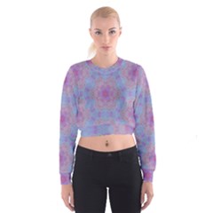 Pattern Pink Hexagon Flower Design Cropped Sweatshirt by Simbadda