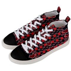 Red Lips And Roses Just For Love Men s Mid-top Canvas Sneakers by pepitasart