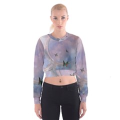 The Wonderful Moon With Butterflies Cropped Sweatshirt by FantasyWorld7