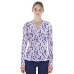 Flower Pattern Pattern Design V-neck Long Sleeve Top by Celenk