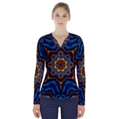 Pattern Abstract Background Art V-neck Long Sleeve Top by Celenk