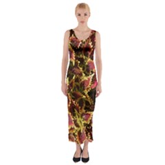 Plant Leaves Foliage Pattern Fitted Maxi Dress by Celenk