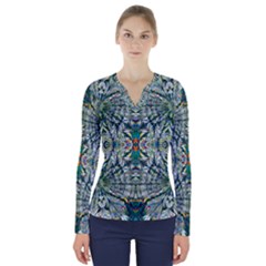 Pattern Design Pattern Geometry V-neck Long Sleeve Top by Celenk