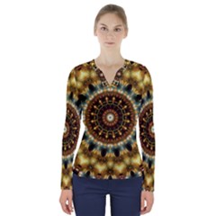 Pattern Abstract Background Art V-neck Long Sleeve Top by Celenk