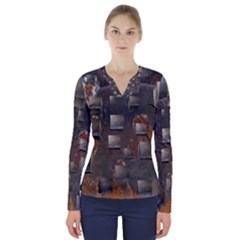 Background Metal Pattern Texture V-neck Long Sleeve Top by Celenk