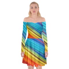Rainbow Off Shoulder Skater Dress by NSGLOBALDESIGNS2