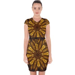 Mandala Gold Golden Fractal Capsleeve Drawstring Dress  by Simbadda