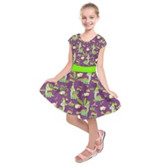 Purple & Green Dinosaur Party Theme Kids  Short Sleeve Dress by PattyVilleDesigns