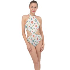 Flowers Pattern Halter Side Cut Swimsuit by Hansue