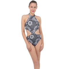 Floral Pattern Halter Side Cut Swimsuit by Hansue