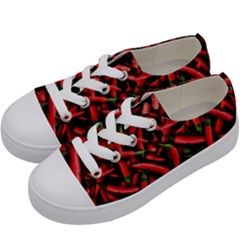 Red Chili Peppers Pattern Kids  Low Top Canvas Sneakers by bloomingvinedesign