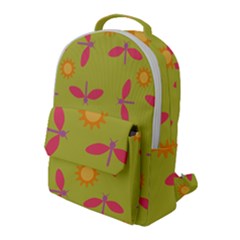 Dragonfly Sun Flower Seamlessly Flap Pocket Backpack (large) by Nexatart