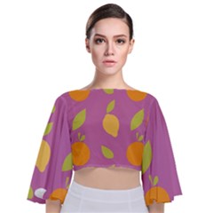 Seamlessly Pattern Fruits Fruit Tie Back Butterfly Sleeve Chiffon Top by Nexatart