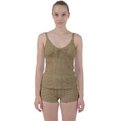 Burlap Coffee Sack Grunge Knit Look Tie Front Two Piece Tankini by dressshop