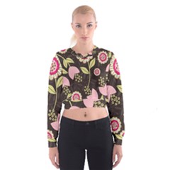 Flowers Wallpaper Floral Decoration Cropped Sweatshirt by Sapixe