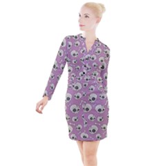 Halloween Skull Pattern Button Long Sleeve Dress by Valentinaart