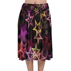 Stars Background Pattern Seamless Velvet Flared Midi Skirt by Sapixe