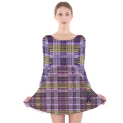 Playing With Plaid Kitten (purple) Halloween Pattern Long Sleeve Velvet Skater Dress by emilyzragz