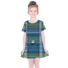 Playing With Plaid Kitten (blue) Pattern Kids  Simple Cotton Dress by emilyzragz